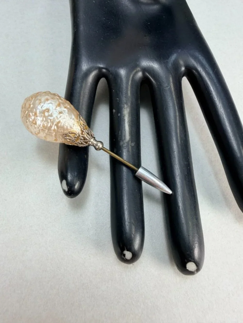 Vintage Baroque Pearl Stick Pin Large Freshwater Pearl Hat Lapel Cravat Pin